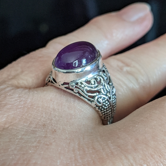 Natural Purple Amethyst, 925 Silver Ring, size 8 - Picture 10 of 10